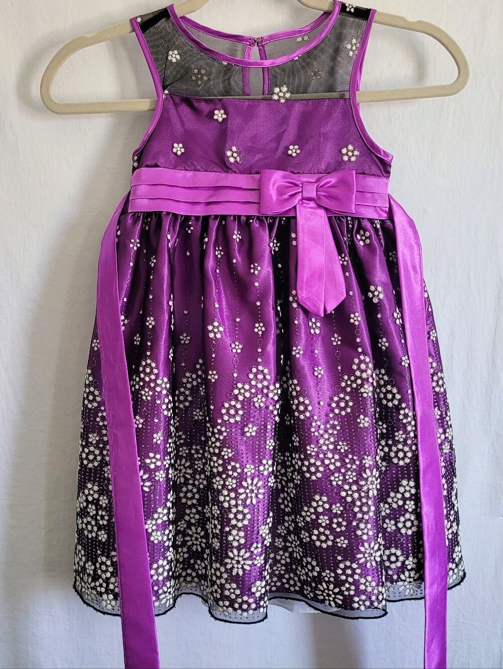 LOVE by Special Occasions.. Girls Purple Floral Sequin Party Dress with Bow Sash